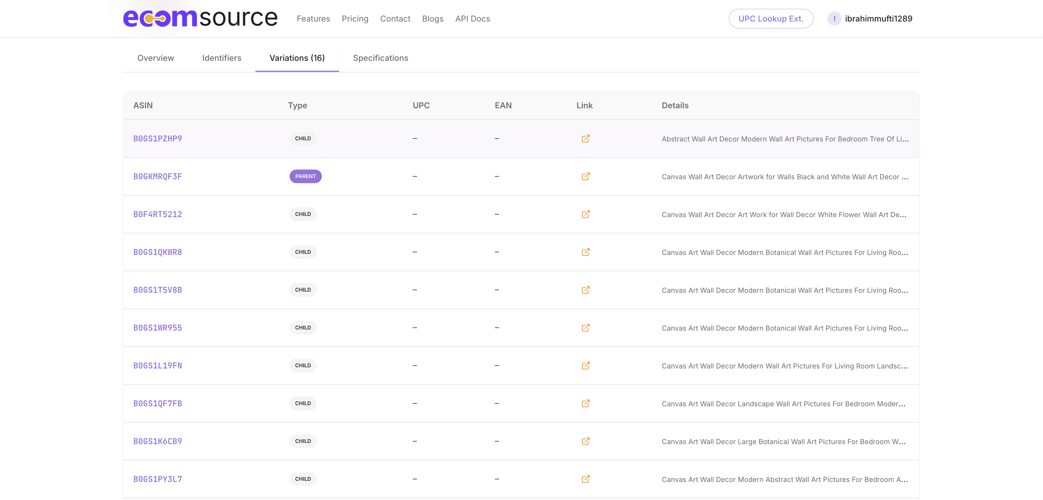 Product variations preview